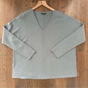 Lafayette New York 148 V-Neck Ribbed Paneled Sweater Dusty Pale Aqua Blue Medium